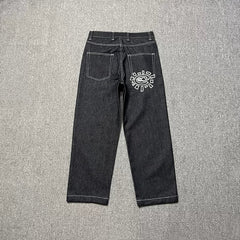 ADWYSD Graphic Print Denim Jeans - Washed Black