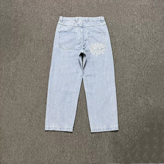 ADWYSD Graphic Print Denim Jeans - Light Blue