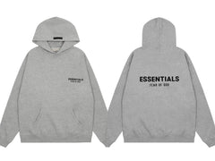 Fear of God Essentials Front Back Logo Pullover Hoodie Silver Grey