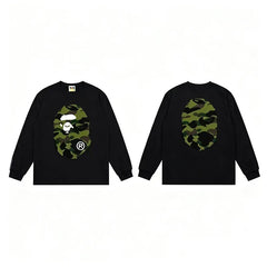 BAPE Style Big Camo Ape Head Long-Sleeve Tee - Black/Green