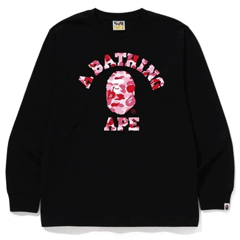 BAPE Style Arch Logo Camo Ape Head Long-Sleeve Tee - Black/Pink